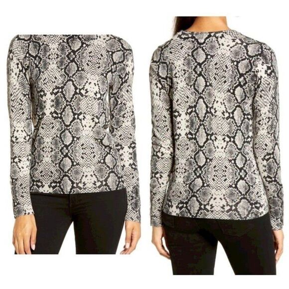 Halogen Size S NWOT Snake Print Lightweight Crewneck Sweater Black Tan - Picture 2 of 10